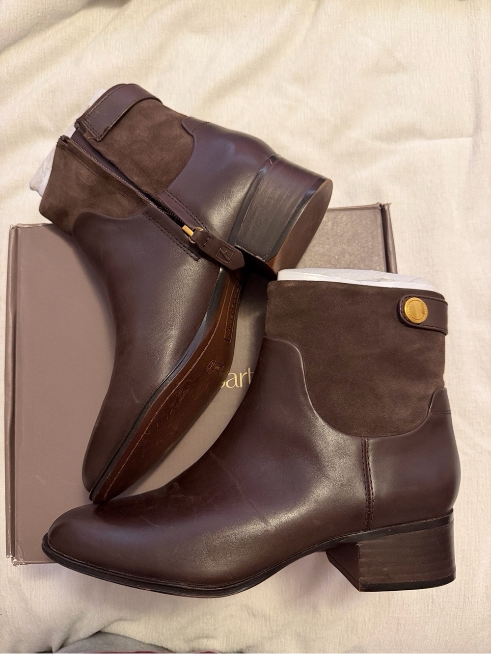Franco Sarto Dark Brown Leather & Suede Ankle Boots